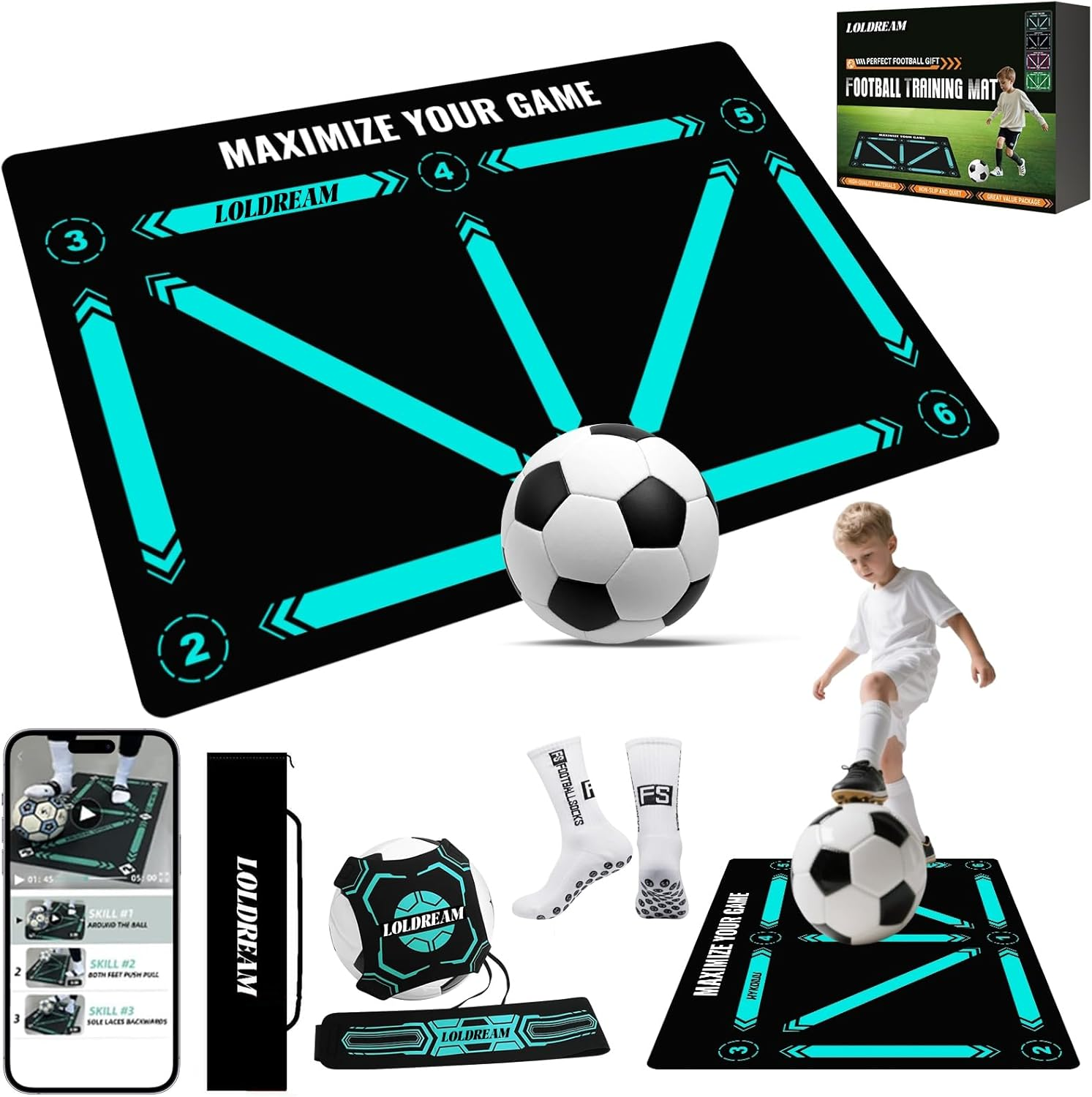 Soccer Training Equipment,Soccer Training Mat with Technique Video Soccer Mat for All Levels: Agility Training, Non-Slip Silent Equipment Footstep Training Mat for Kids Soccer Gifts