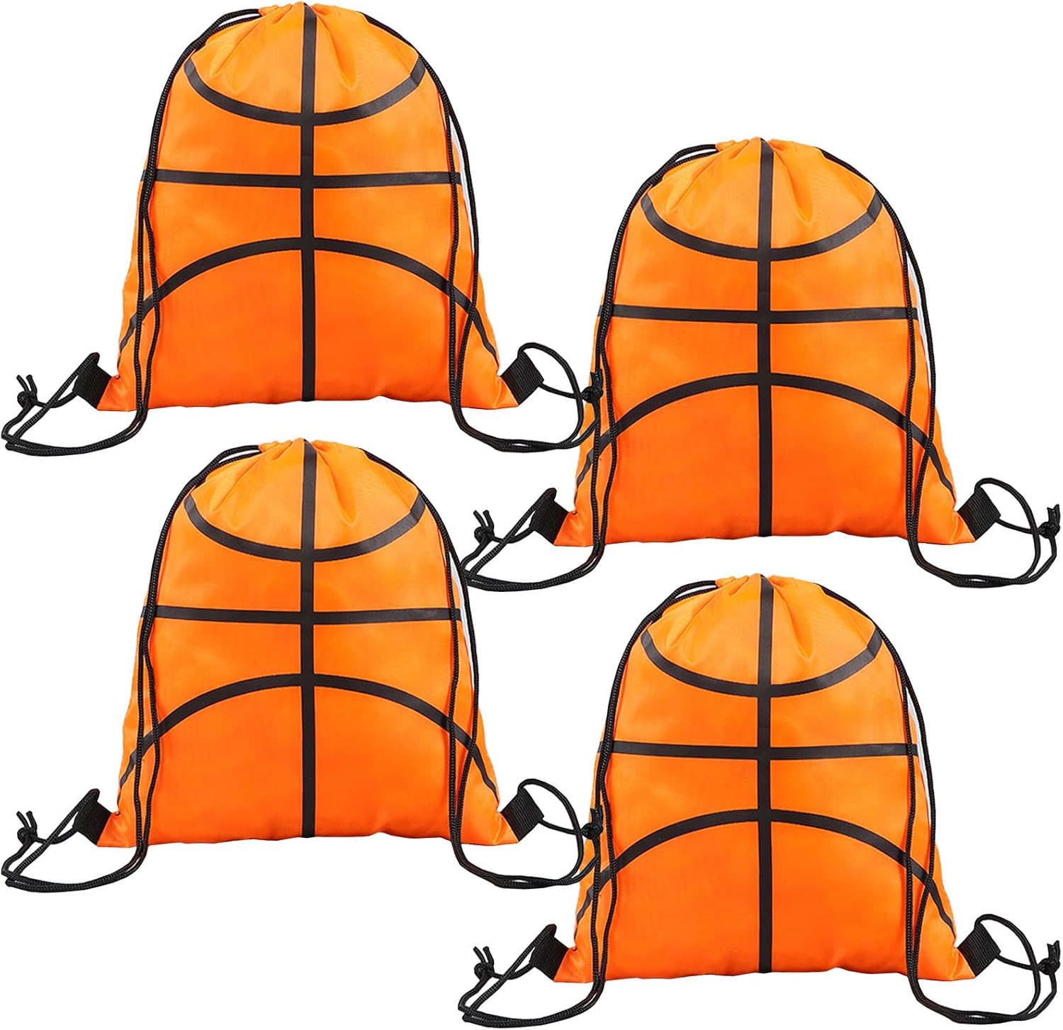 Satiskid 4 Pack Drawstring Bags, Drawstring Gym Bag, Swimming Bag, Drawstring Backpack, Large Capacity Drawstring Bag for Picnic Gym Sport Beach Travel Storage (Basketball), White, 34 X 42Cm image number 1