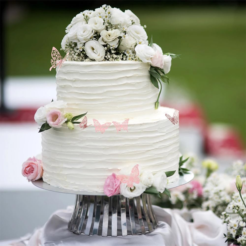 3D Pink Butterfly Wall Decor Stickers for Birthday Party Cake Decorations, Removable image number 6