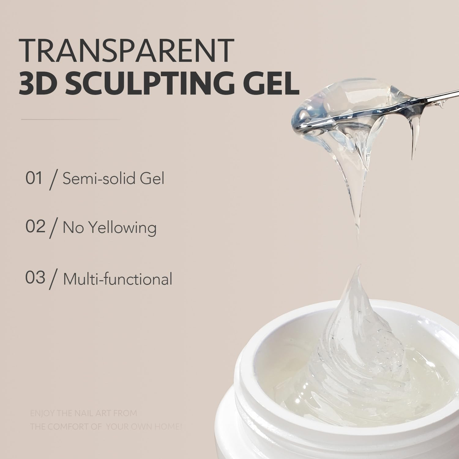 GAOY 3D Sculpting Gel for Nail Art, Semi-Solid Modeling Gel for Rubbing Chrome Nail Powder, Sticking Rhinestones and Painting, No Wipe image number 2