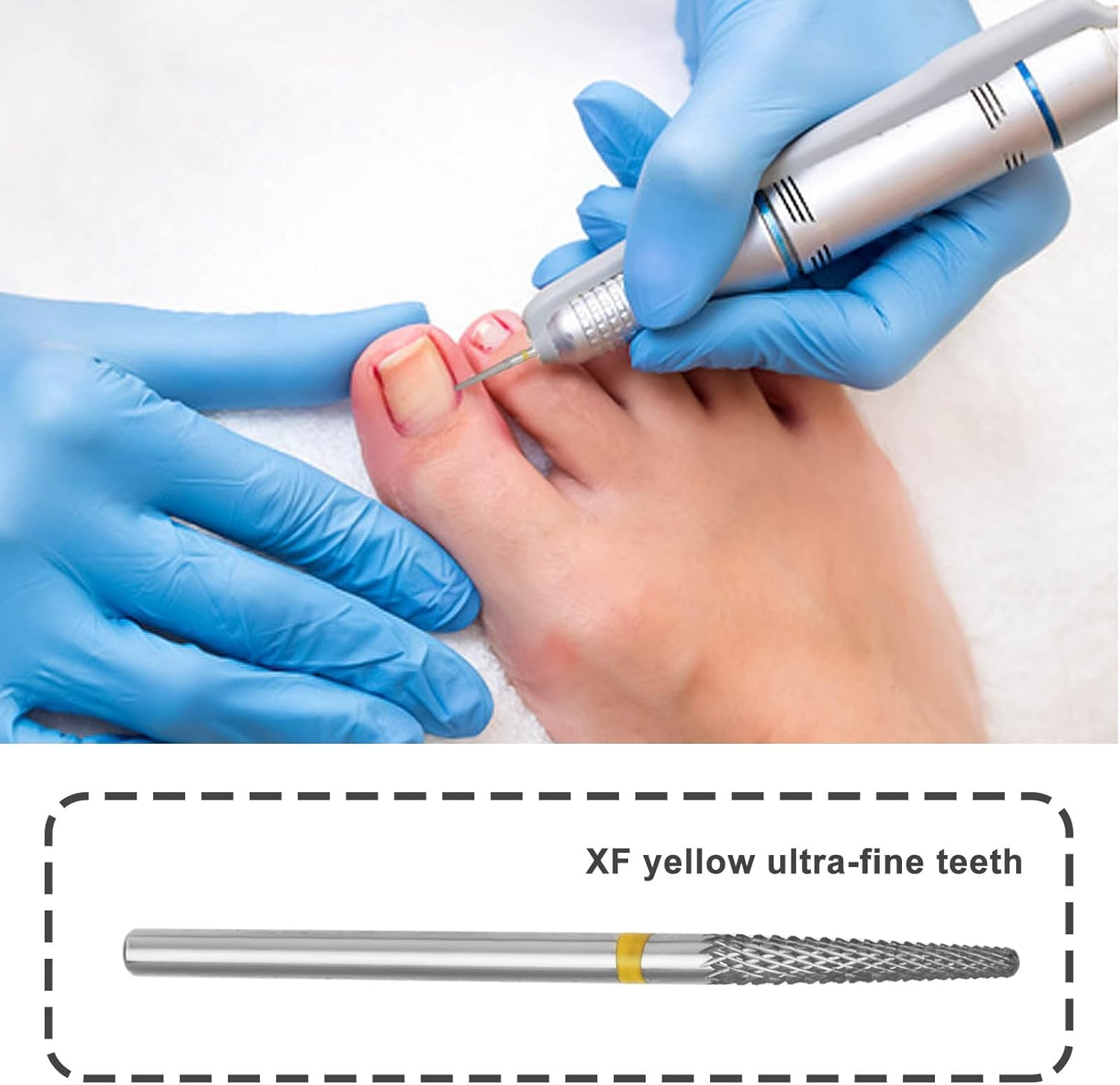 1Pc Carbide Tungsten Steel Nail Cutter Bit 2.35Mm Tapered Nail Drill Bits Electric Grinder for Removing Gel Acrylic Coatings (Yellow XF Extra Fine Teeth) - Red image number 7