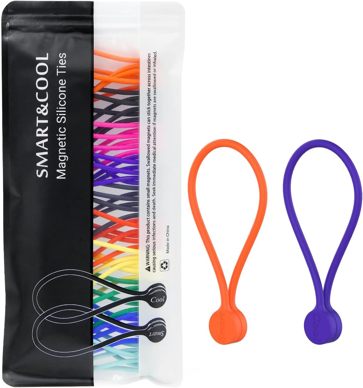 SMART&COOL Reusable Silicone Magnetic Cable Ties for Bundling and Organizing, Holding Stuff, Book Markers, Fridge Magnets, Assorted Color, 7.16'' (10-Pack,Orange) image number 7