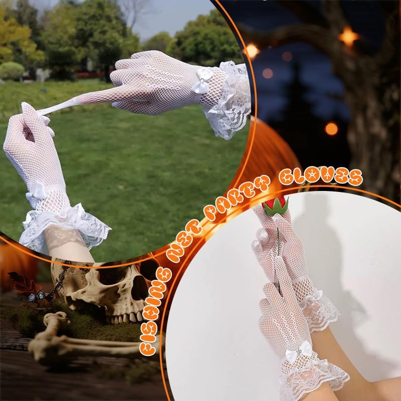 Halloween Costumes Accessories Gloves for Girls Women Gothic Vintage Tea Party Gloves for Wedding Christmas Birthday Outfits - Black image number 7