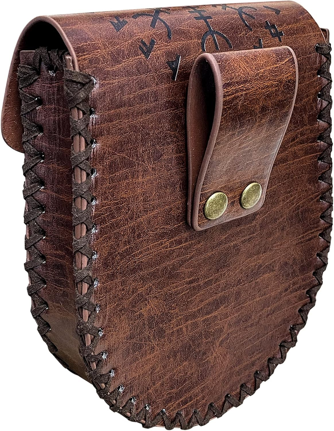 Retro Belt Pouch Coin Purse Waist Bag Medieval Viking Leather Belt Halloween Renaissance Costume Festival Cosplay Accessory (Black-Wolf), One Color, Brown-Wolf image number 1