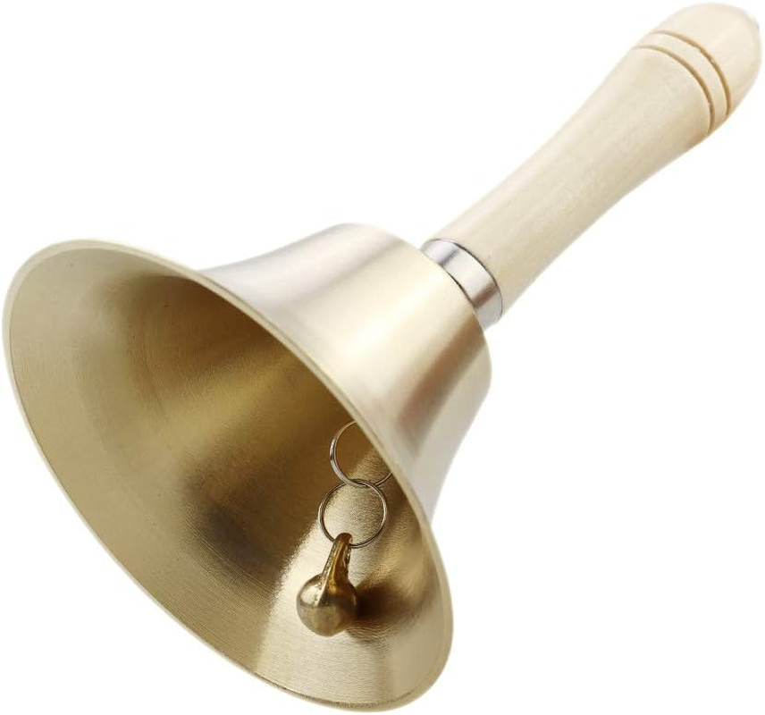 Hand Bell Extra Loud Solid Brass Call Bell Handbells with Wooden Handle Multi-Purpose for School, Churchl, Hotel, Christmas and Wedding Service (11Cm) image number 3