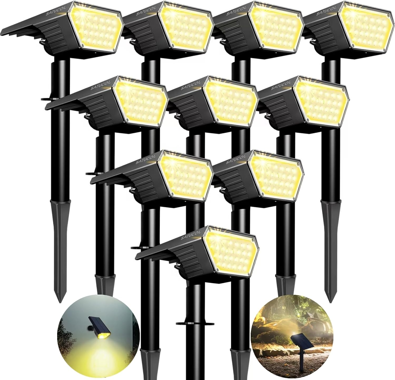 Satucol 10Pack Solar Spot Lights Outdoor,Auto On/Off Solar Lights Outdoor Waterproof Ip65,2-In-1 Solar Powered Outdoor Landscape Lighting,Solar Lights for outside Yard Garden Pathway (Cool White) image number 4