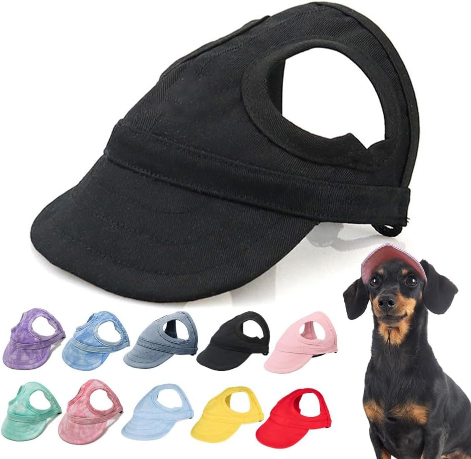 Auiepet Outdoor Sun Protection Hat for Dogs, Canvas Dog Sun Hat with Ear Holes and Adjustable Neck Strap (Black, S)