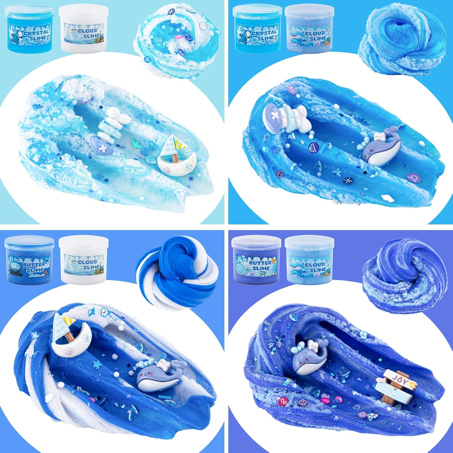 6 Packs Gradient Blue Slime Kit - Cloud Slime, Butter Slime & Clear Slime, Crunchyslime for Kids with Various Add-Ins, Non Sticky Party Favors for Girls and Boys, 360Ml Kids Slime (Ocean) image number 6