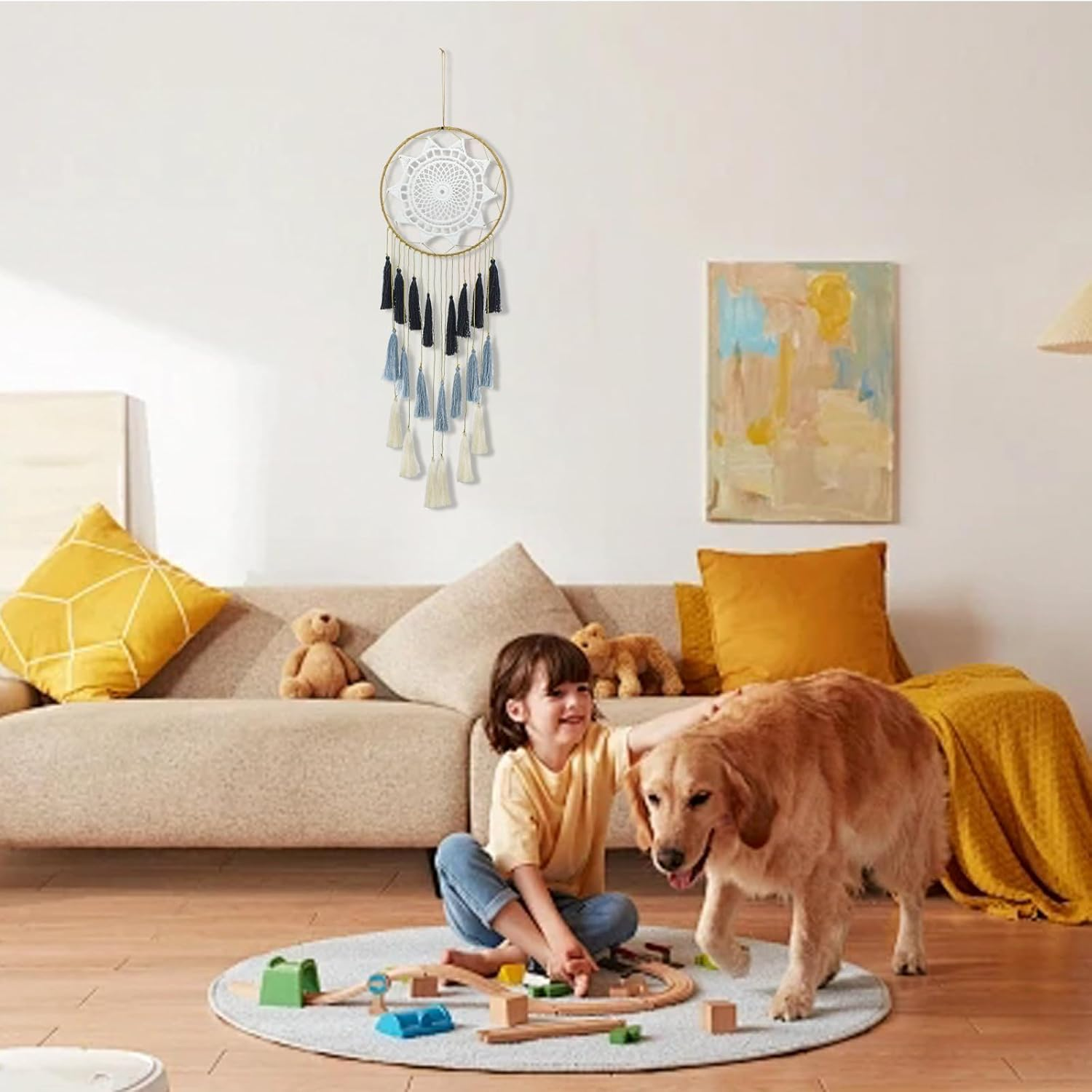 Mrmrkura Dream Catchers Wall Decor for Bedroom, Dreamcatcher Teen Bedroom Decor Boho Macrame Wall Hanging Home Decor, Sun Dream Catcher for Girls, Boys, Gift, Wedding (Black) image number 3