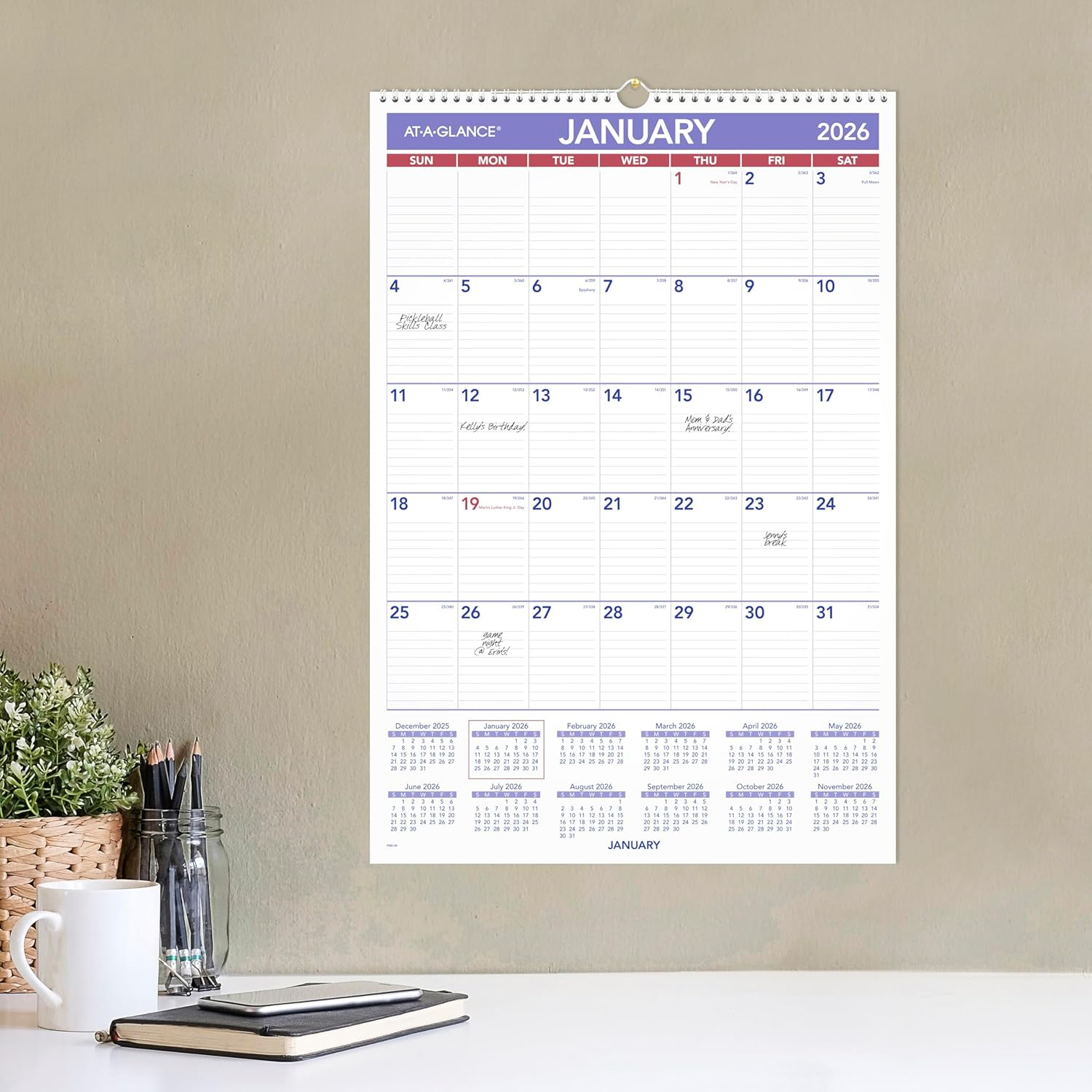 AT-A-GLANCE 2026 Wall Calendar, 15.5" X 22.75", Large (PM32826) image number 1