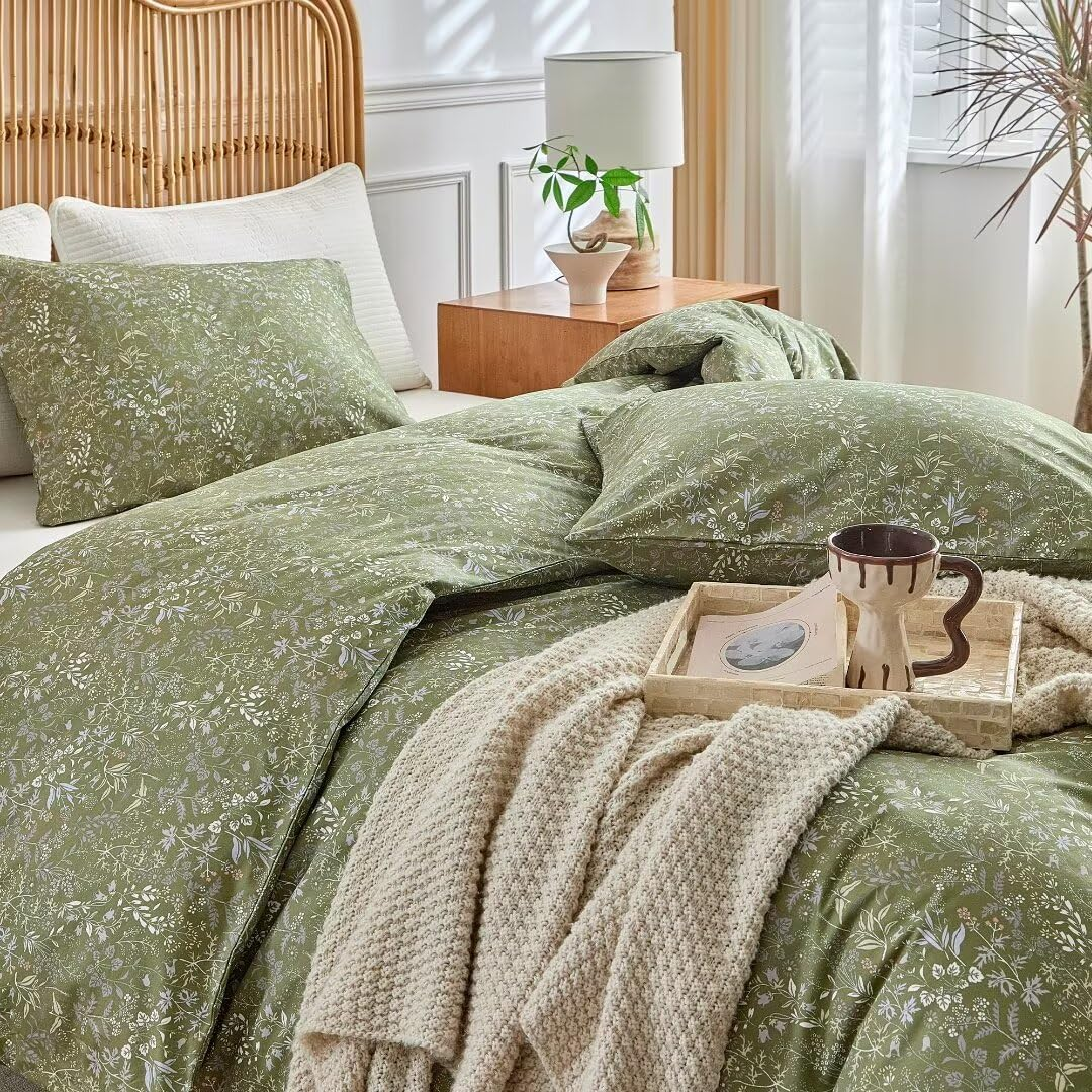 MKXI Garden Floral Duvet Cover Pink Princess Bedding White Aesthetic Duvet Cover Rustic Flowers Print Full Size Charming Floral Comforter Cover Pink and White 100% Cotton