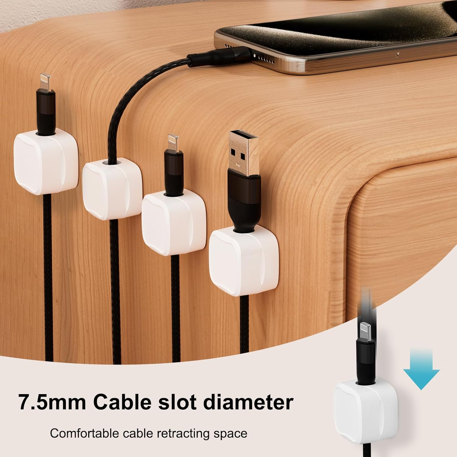 Magnetic Cord Organizer,8Pcs Cable Clips,Self Adhesive under Desk Cable Management,Cable Organizer Cable Holders for Desk, Nightstand,Phone Charger,Computer,Home,Office,Car (White)