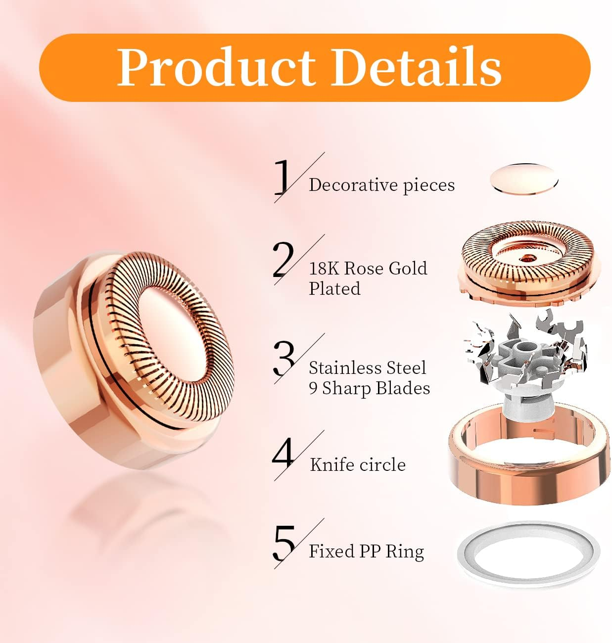 Flawless Hair Remover Replacement Heads for Finishing Touch Flawless Facial Hair Removal Tool for Women，Rose Gold 4 Count, First Generation image number 5