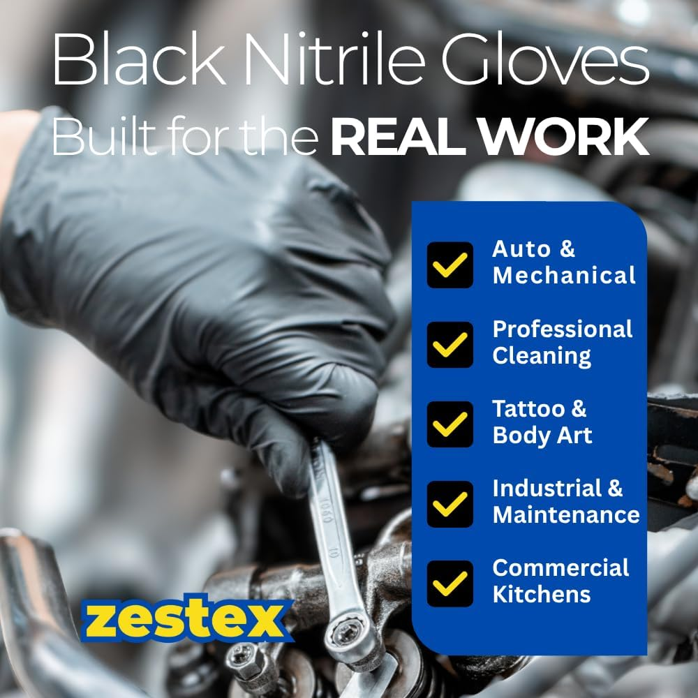 Nitrile Heavy Duty, Latex-Free & Powder-Free, Non-Sterile Food Safe Extra Strong Disposable Glove, Black, Medium, Case/100 image number 4