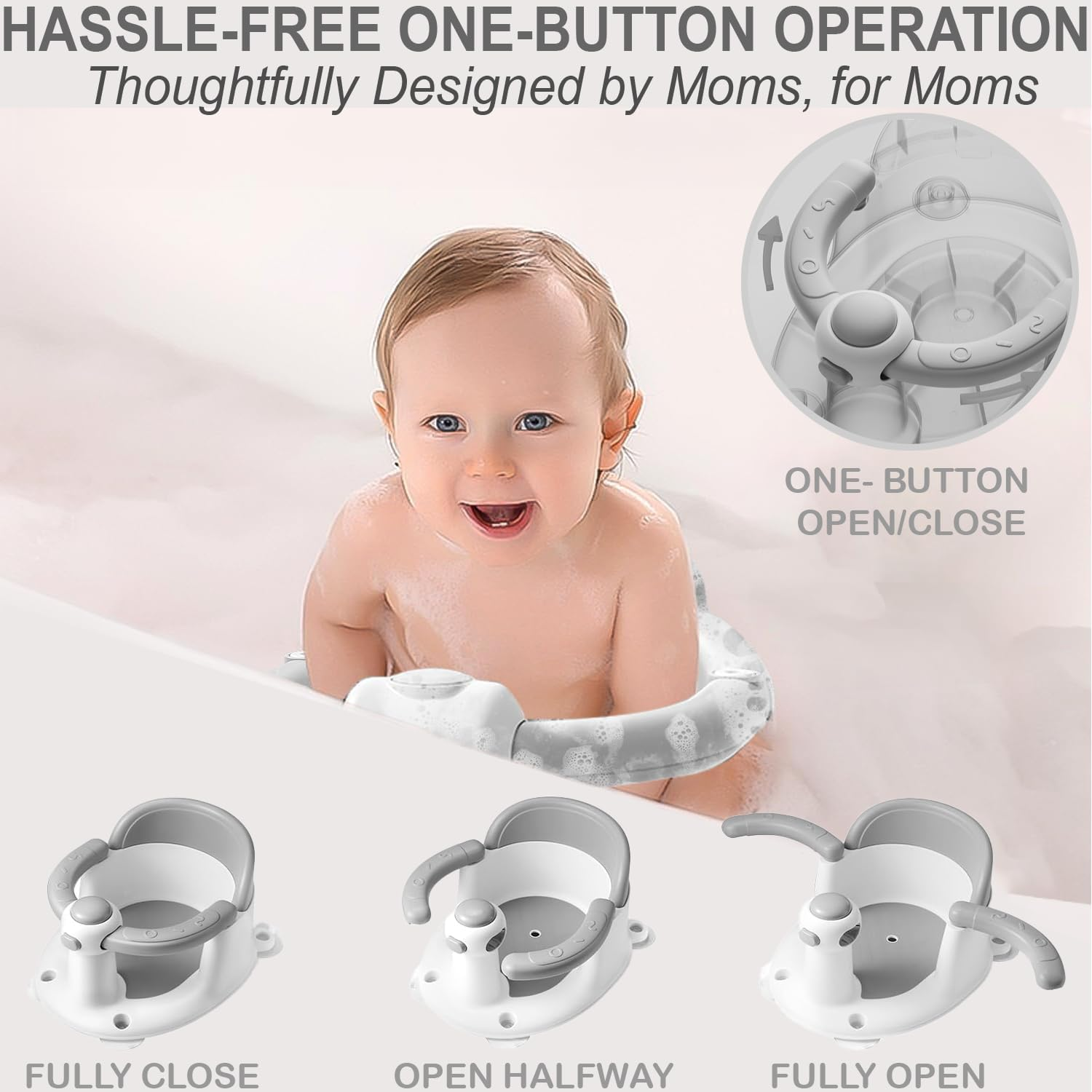 Baby Bath Seat for Babies 6 Months & Up, Non-Slip Toddler Bath Seats for Babies Sitting Up, Safe Infant & Newborn Bathtub Chair with 4 Suction Cups & Soft Cushion for Shower (Cloudy Grey)