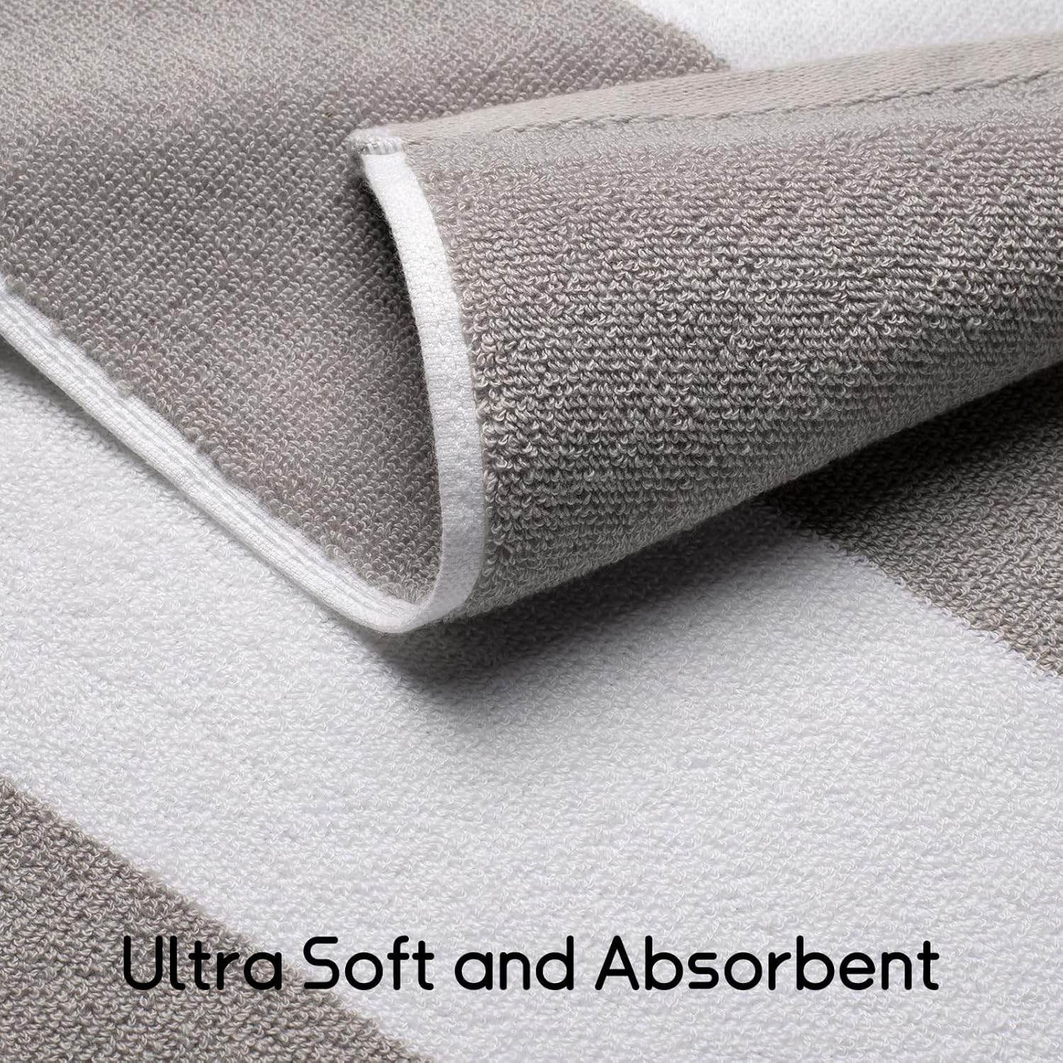 Ouxiaobai Cotton Oversized Beach Towel - Extra Large 180 X 100 CM Soft Absorbent Pool Towel for Adults, Striped Cabana Swim Towel (Grey) image number 2