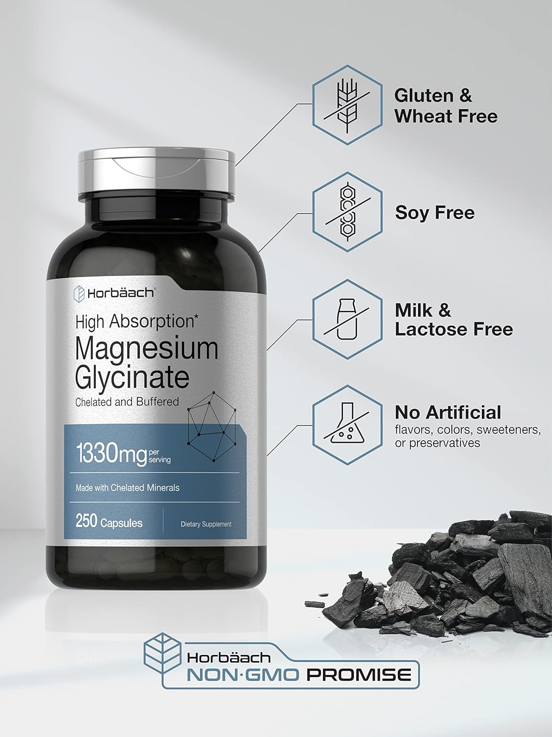 Magnesium Glycinate 1330Mg | 250 Capsules | Buffered and Chelated | Non-Gmo, Gluten Free | by Horbaach image number 2