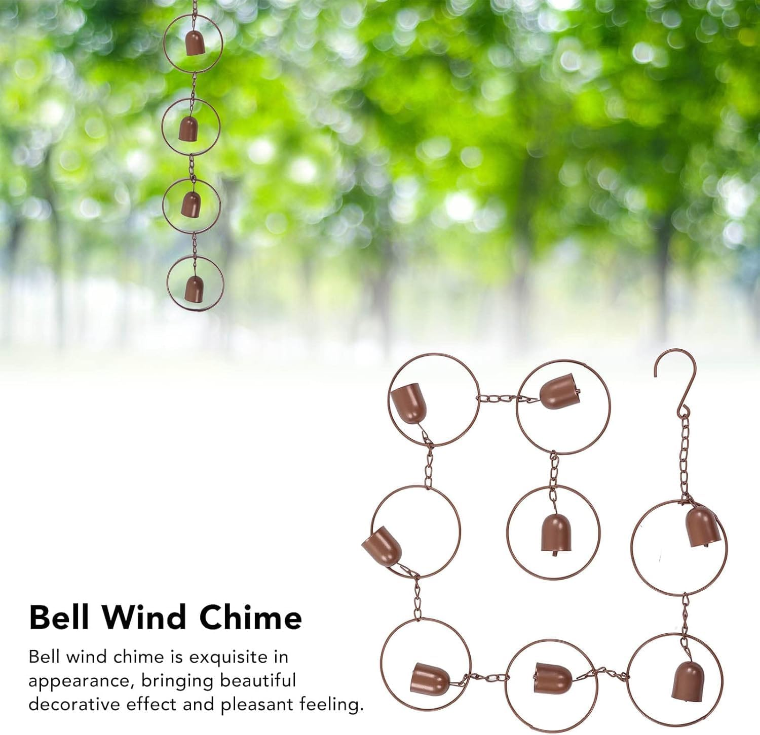 Liyquint Hanging Rain Chime, Gutter Rain Chains,Rain Catcher Chain,Sturdy Reliable Metal Beautiful Sound Decorative Bell Shaped Rain Chain for Gutter Drainage and Outdoor Ambiance image number 2