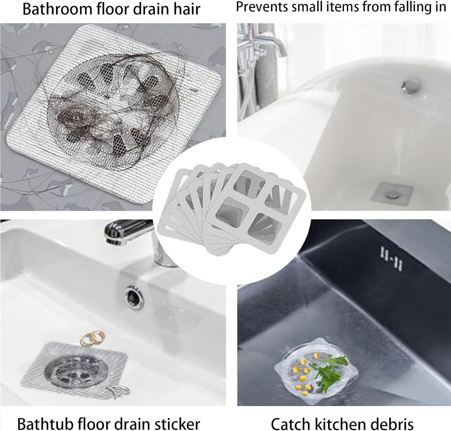 100 Pcs Shower Drain Hair Catcher Stickers,Square Bath Tub Drain Strainer,For Bathtub Drain Cover for Kitchen Bathroom,Screen Window image number 2
