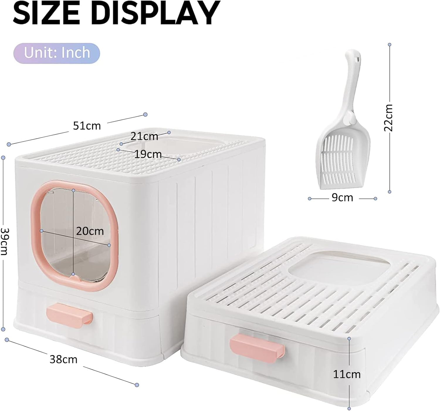 Cat Litter Box,Foldable Cat Litter Box with Lid, Anti-Splshing Cat Kitty Litter Pan, Large Cat Potty Front Entry Top Exit, Drawer Type Cat Toilet Easy Clean with Fashion Cat Litter Scoop image number 3