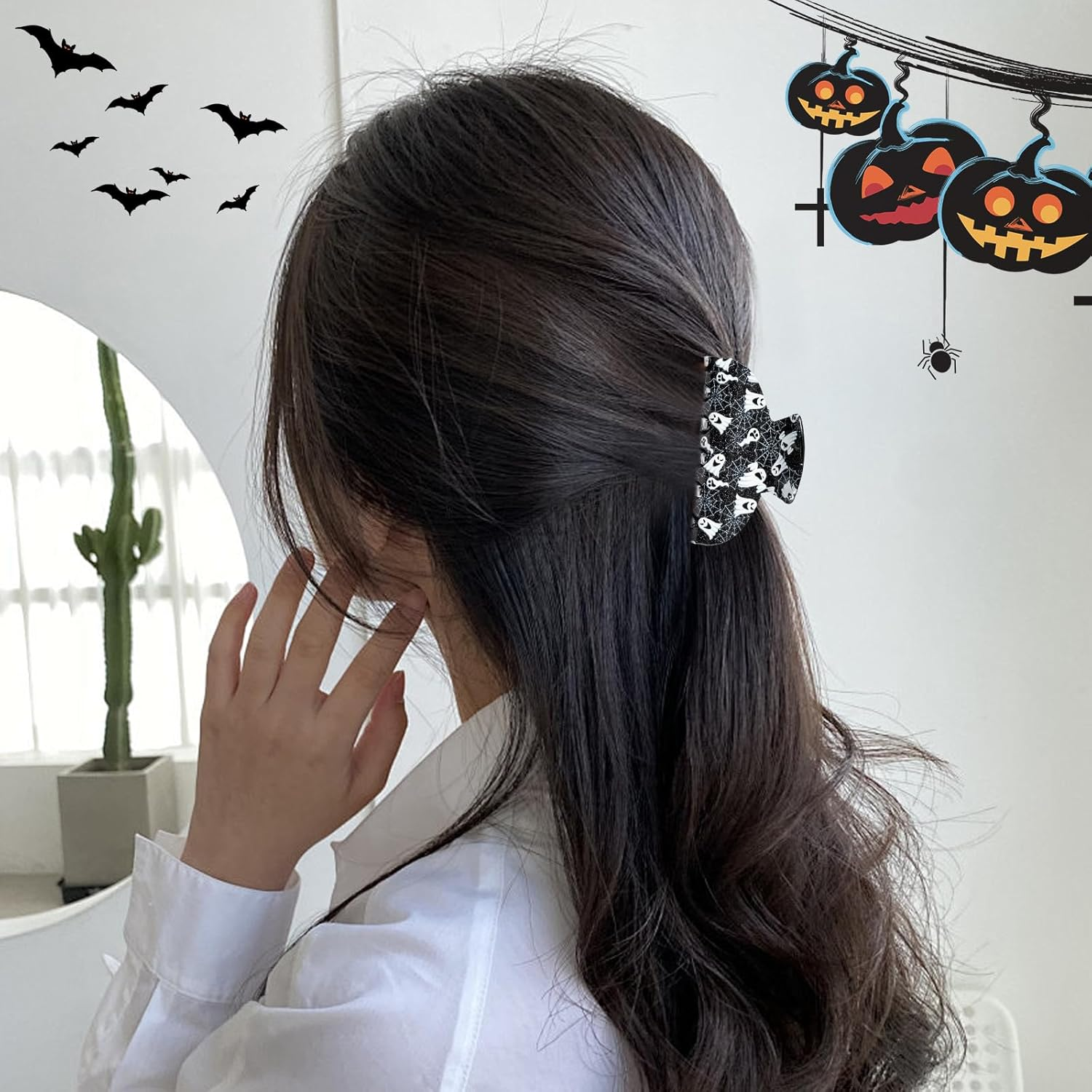 4 Pcs Halloween Hair Clips, Bat Hair Clip Ghost Hair Clips Spider Web Hair Clip Halloween Pumpkin Hair Clip Acrylic Ponytail Hairpin, Halloween Hairpin Set, Hair Accessories for Women and Girls image number 3