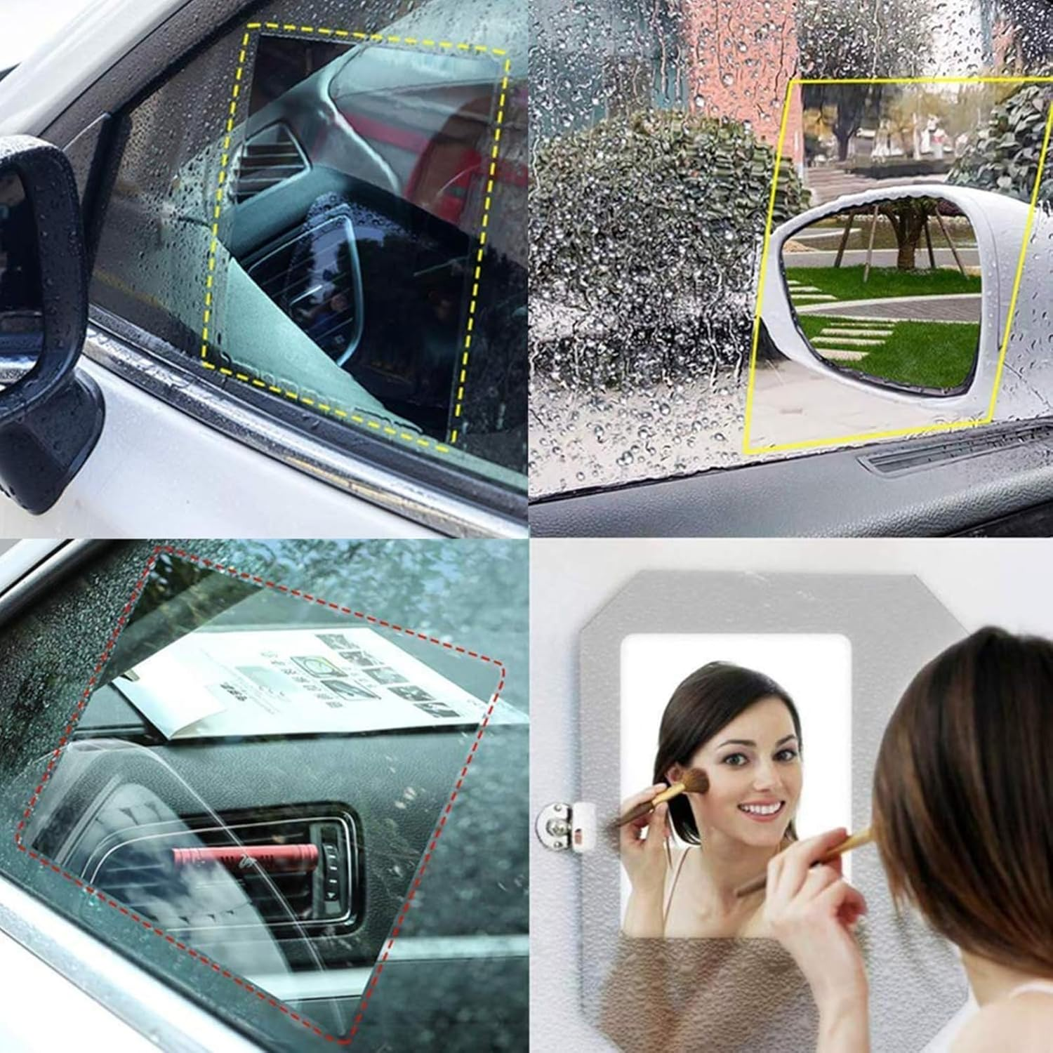 12 Pack Car Rearview Mirror & Side Window Rainproof Film - Anti-Fog/Anti-Glare/Waterproof Mirror Protective Film for Cars, Trucks, SUV, Bus image number 1