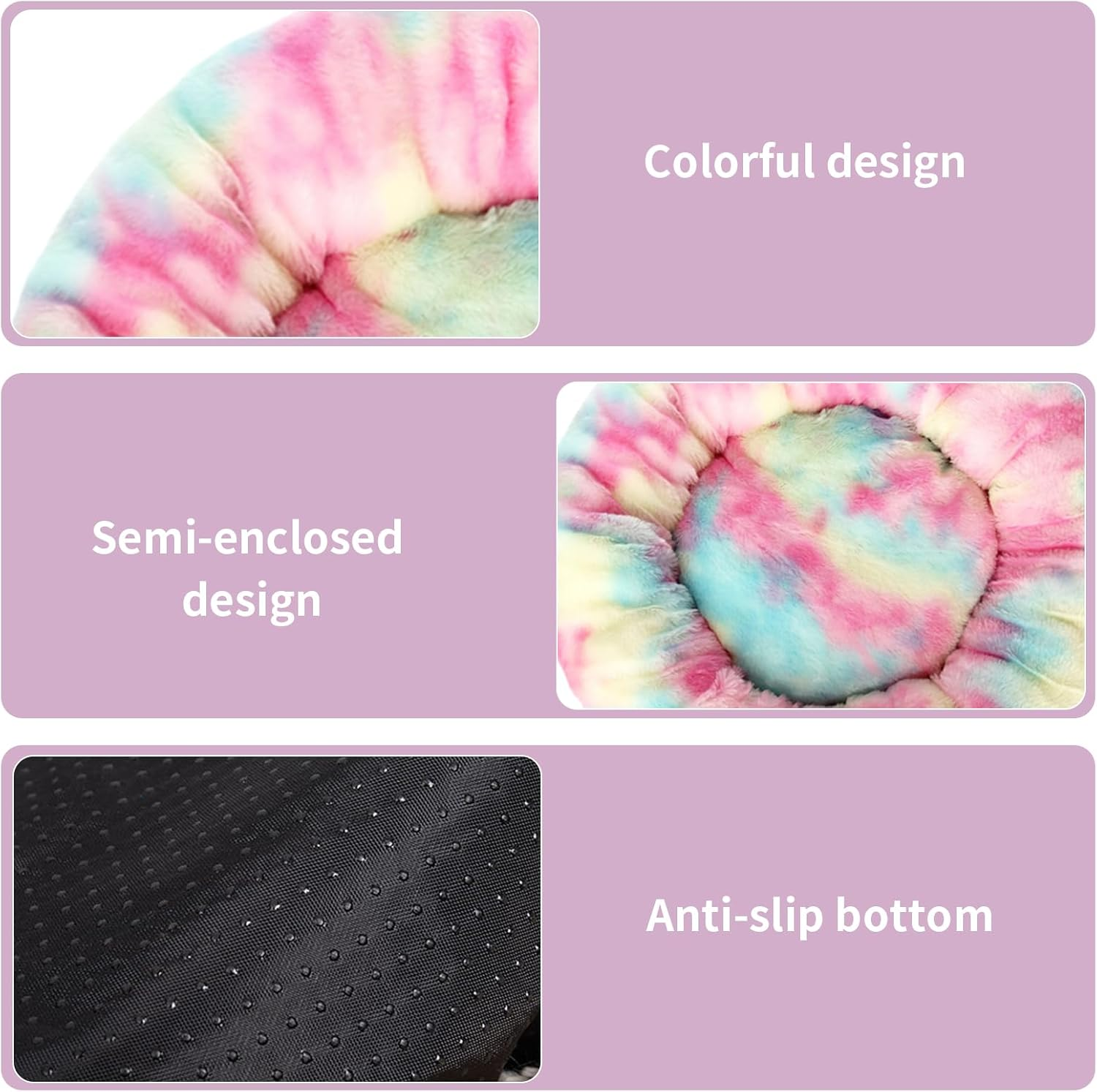 Cutitiuu 40 Cm Doughnut Dog Beds for Small Dogs, Soft and Cosy Pet Bed for Cats, Rainbow Colours, round Cute Puppy Bed with Non-Slip Underside, Fluffy image number 4