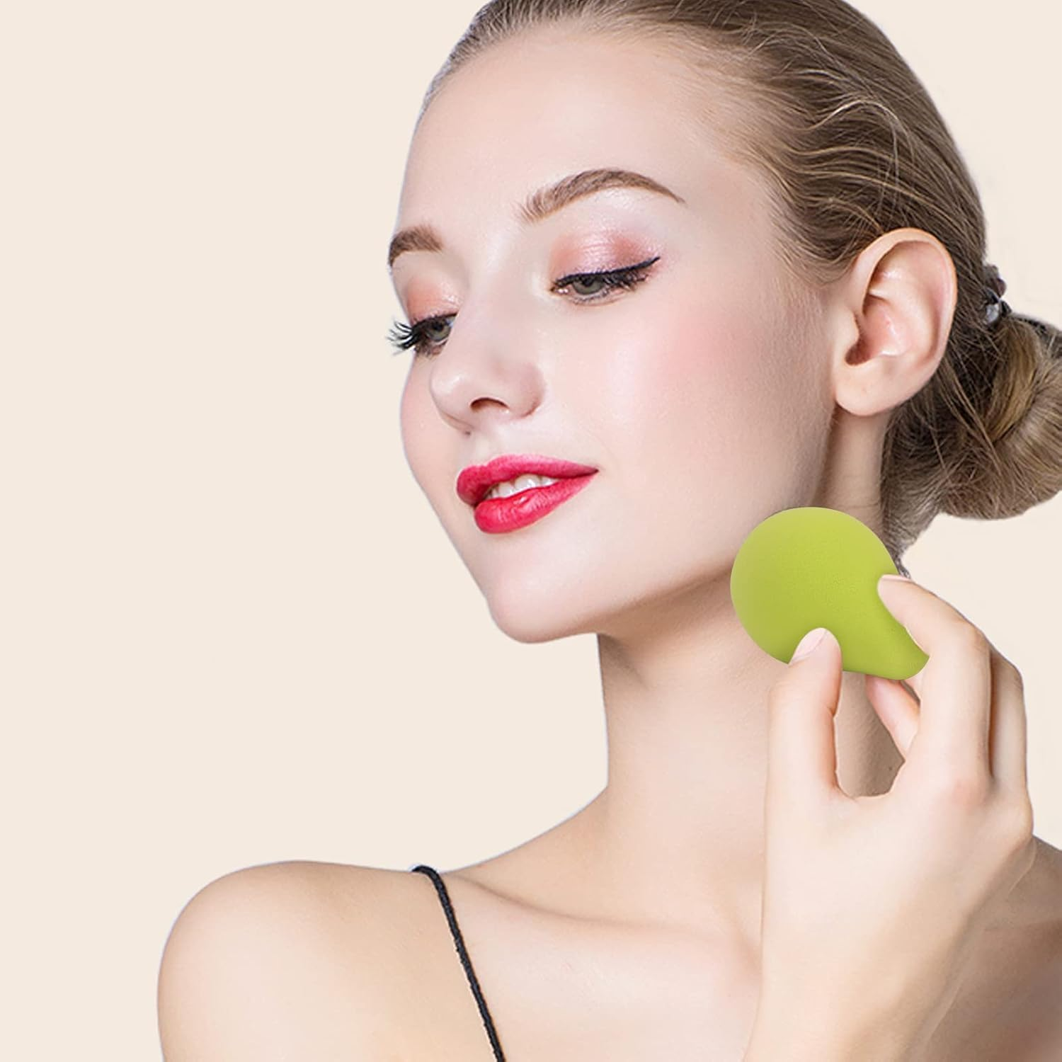 4 Pcs Makeup Sponges,Latex Free Makeup Blender Sponge Dry & Wet Dual Use Works Well for Makeup Foundation, Blending, Touch Ups (Yellow + Rose Red + Light Yellow + Green, One Size) image number 6