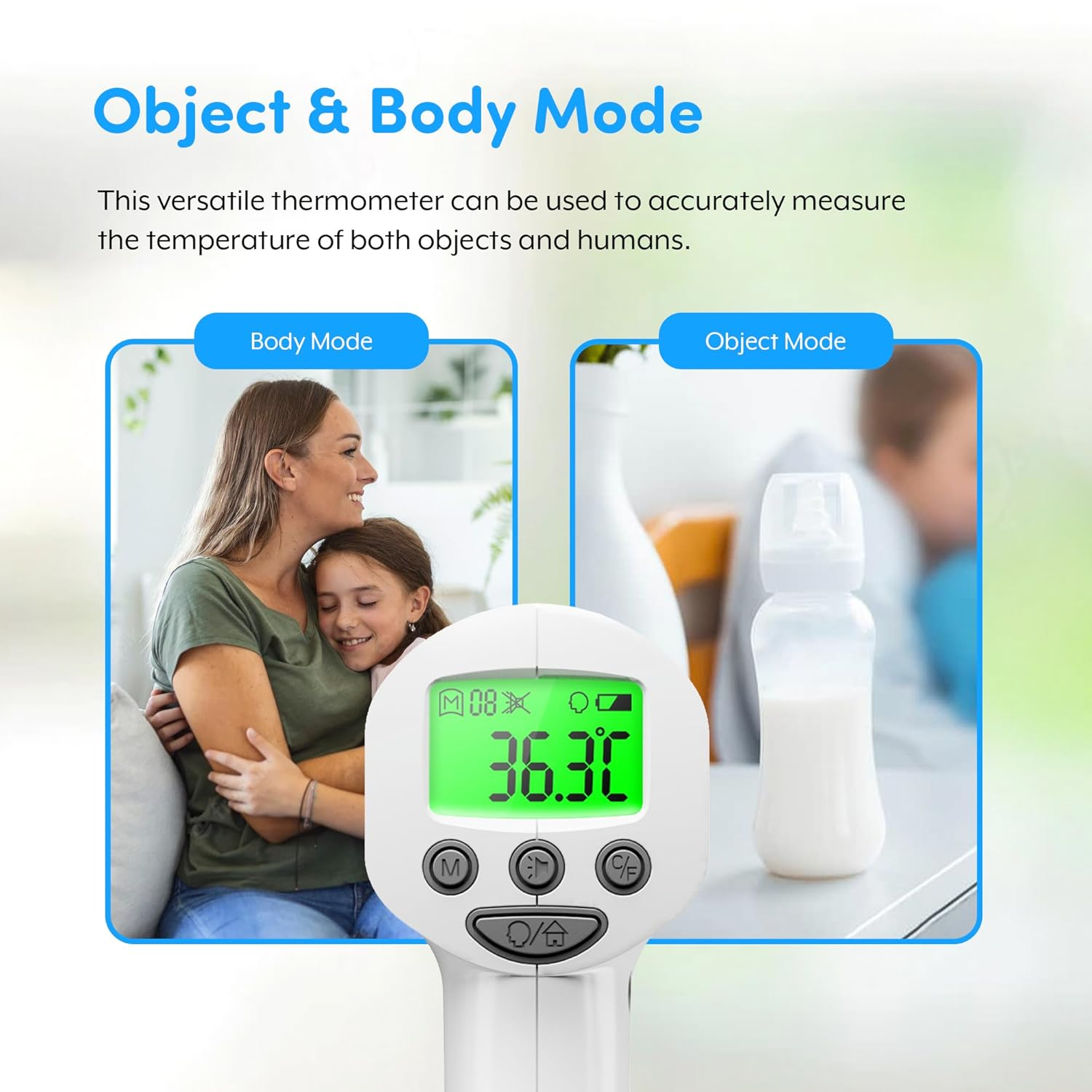 Medical Grade Heavy Duty Touchless Infrared Forehead Thermometer, for Adults & Baby Digital Thermometer Gun, 1S Instant Results, Object and Forehead Modes image number 5