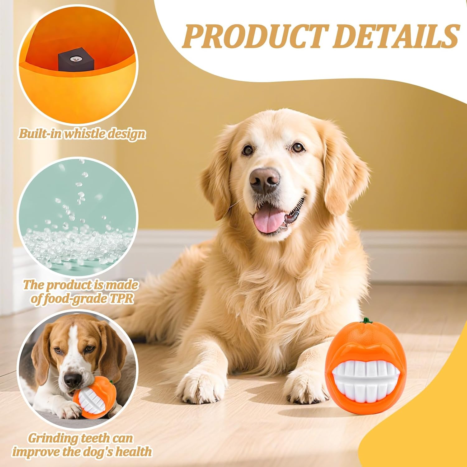 Orange Dog Toys for Aggressive Chewers, Durable Dog Toys and Chew Toys Teething Puppies, Puppy Chew Toys image number 1