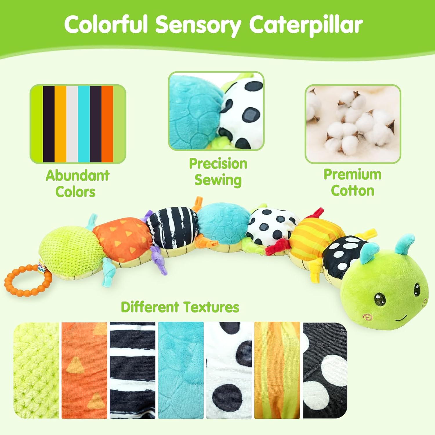 Baby Toys 0-6 Months, Musical Caterpillar Tummy Time Toy, Sensory Toys 6-12 Months, Infant Soft Stuffed Plush Animal Toy with Rattle Crinkle for Boys Girls Newborn Birthday Gifts 3 6 9 Months image number 5