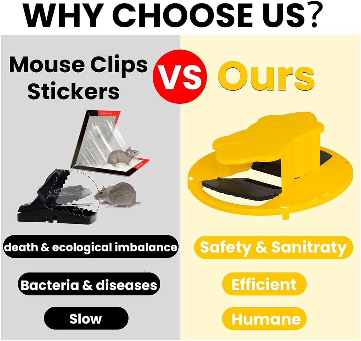 AIMALL Auto-Reset Flip Lid Rat Trap for 5-Gallon Bucket, Humane Reusable Mouse Catcher with Entry Ramps, Indoor Outdoor Rodent Control Tool, 12.2"X3.5" - Rat Head-Yellow image number 2