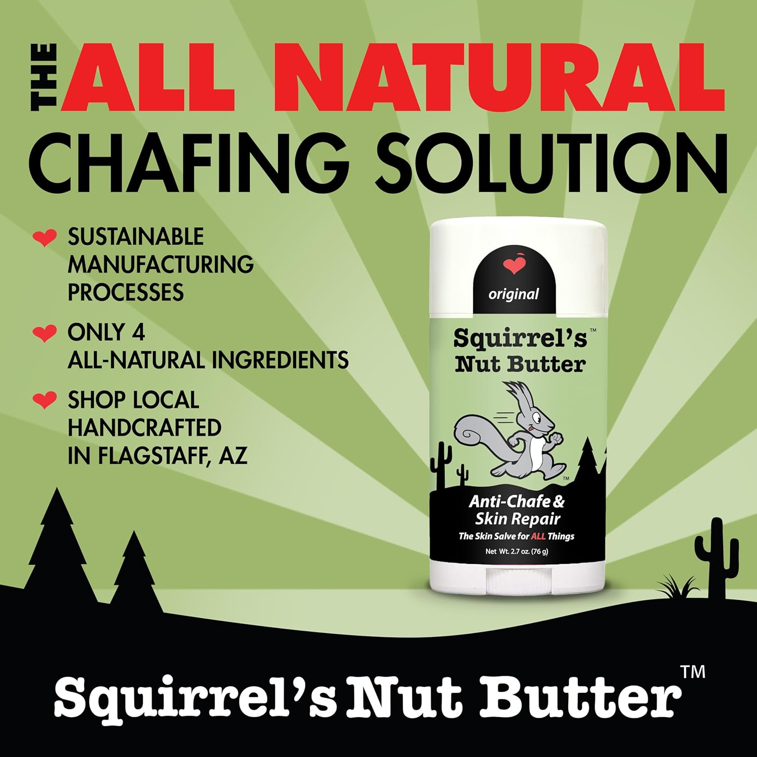 Squirrel'S Nut Butter anti Chafe Stick | All Natural Chafe Prevention & Skin Care for Athletes, Runners & Adventurers | Thighs, Arms, Pack Straps & More | 2.7 Oz