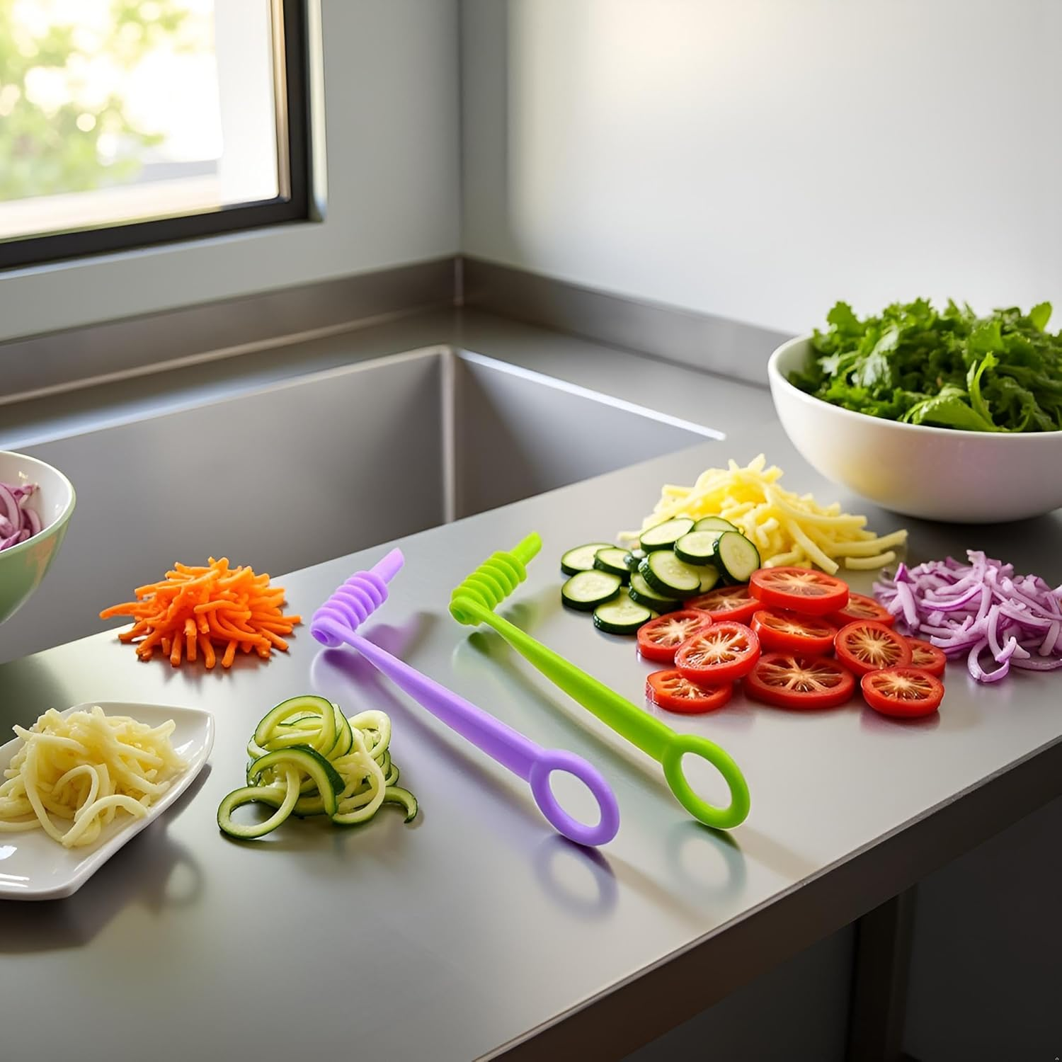 1Pc Green Spiral Slicer Blade Hand Slicer Cutter Potato Cucumber Vegetables Spiral Knife Kitchen Accessories Tool,Manual Spirals Screw Slicers Peelers Kitchen and Dining,Graters,Peelers and Slicers image number 6