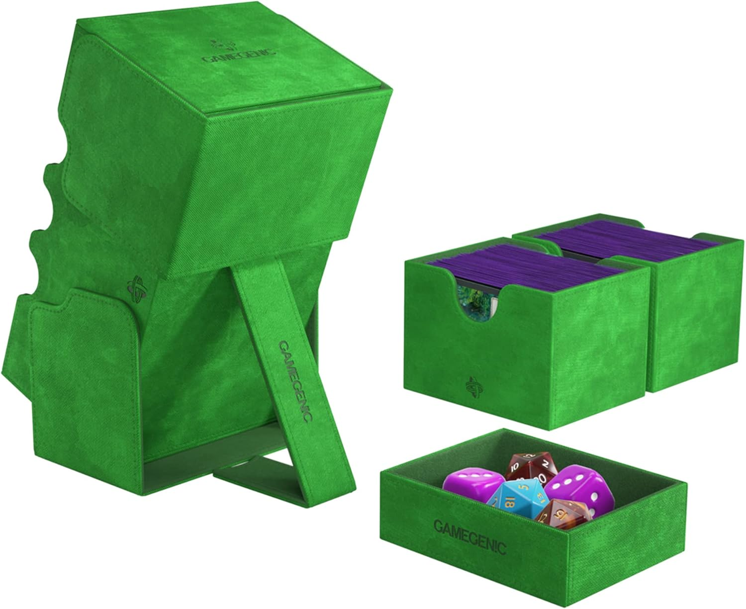 Gamegenic Stronghold 200+ XL Convertible Deck Box | Double-Sleeved Card Storage | Card Game Protector with Accessories Drawer | Nexofyber Surface | Holds up to 200 Cards | Green Color | Made By image number 5