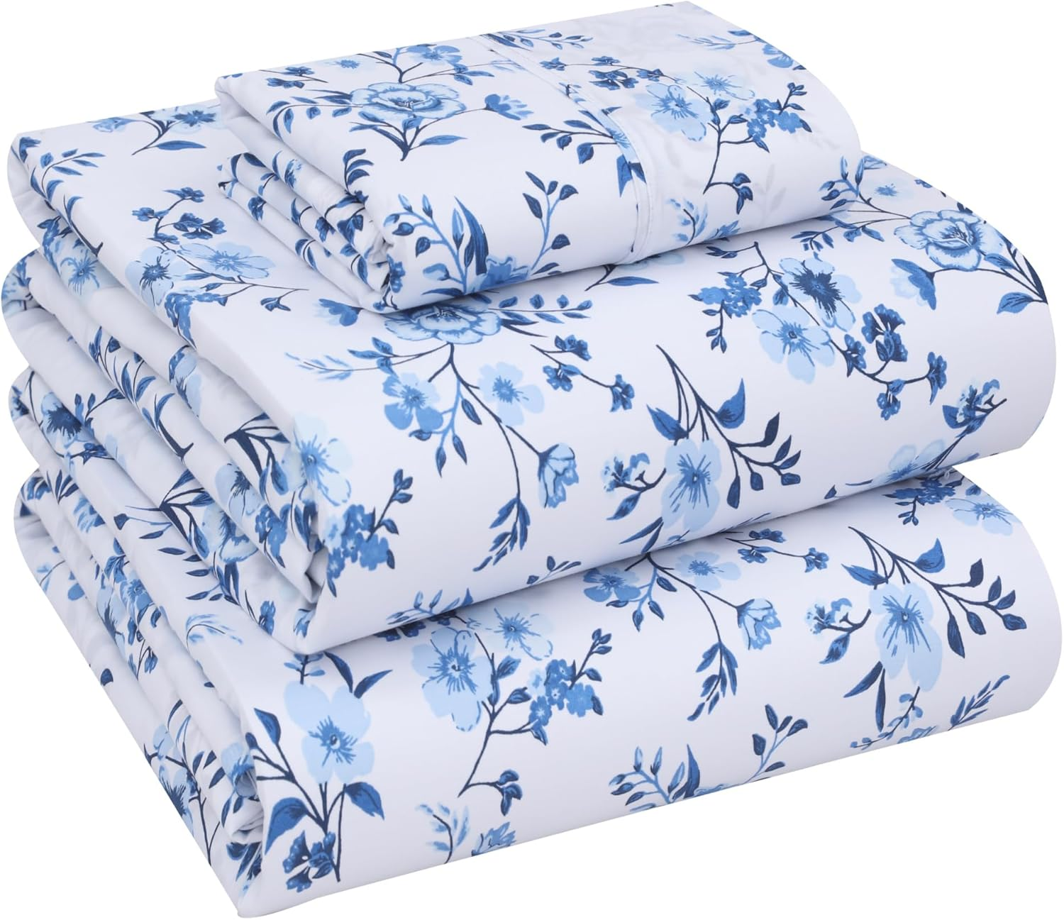 RUVANTI 100% Cotton King Size Sheets Set, 4 Pieces, Soft & Breathable Percale Weave Bedding, Deep Pocket 16", Hotel Standard, Crisp Cool Feel, Durable, Perfect Floral Bed Sheet, Spring On