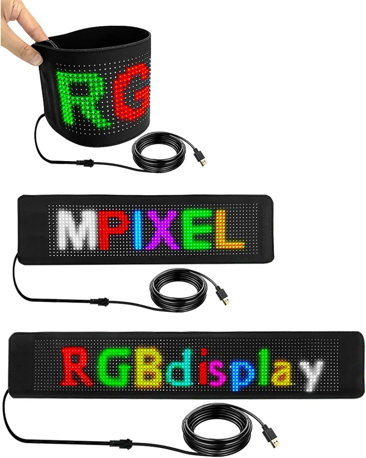 15.4X4.2In LED Panel, USB Customizable Flexible Car Screen with APP Control, Programmable Sign for Store Car Party Christmas Display image number 4