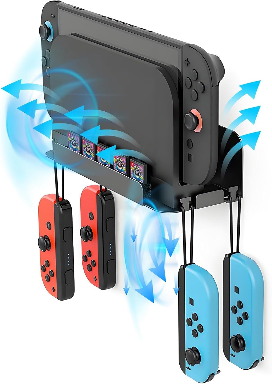 Crspexil Wall Mount for Switch and Switch 2, Metal Wall Mounted Kit Bracket Accessories, with 5 Game Card Holders and 4 Joy Con Hangers, Safely Store the Switch Console near the TV or in the Bedroom image number 2