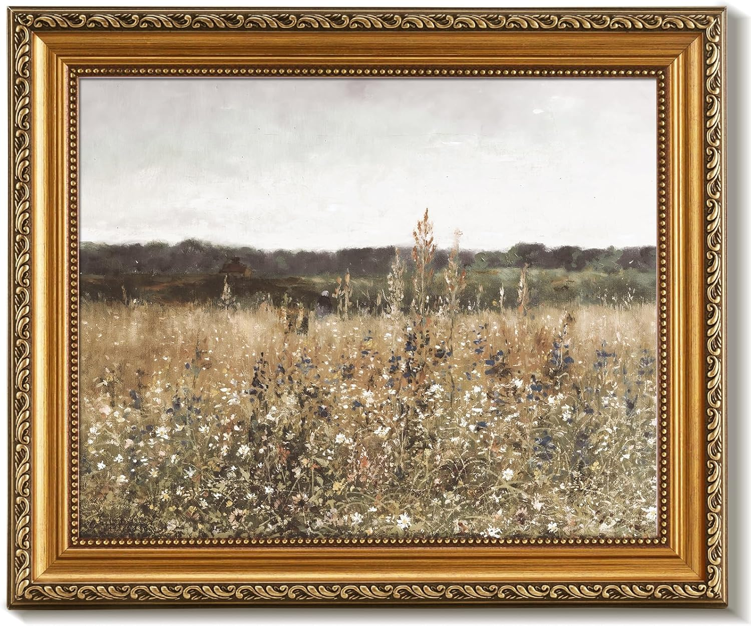 Uniro Vintage Gold Framed Wall Art for Home Decor, Farmhouse Wall Decor Wildflower Field Landscape Canvas Artwork, Antique Landscape Oil Painting for Bedroom Wall Decor, Rustic Country Aesthetic image number 2