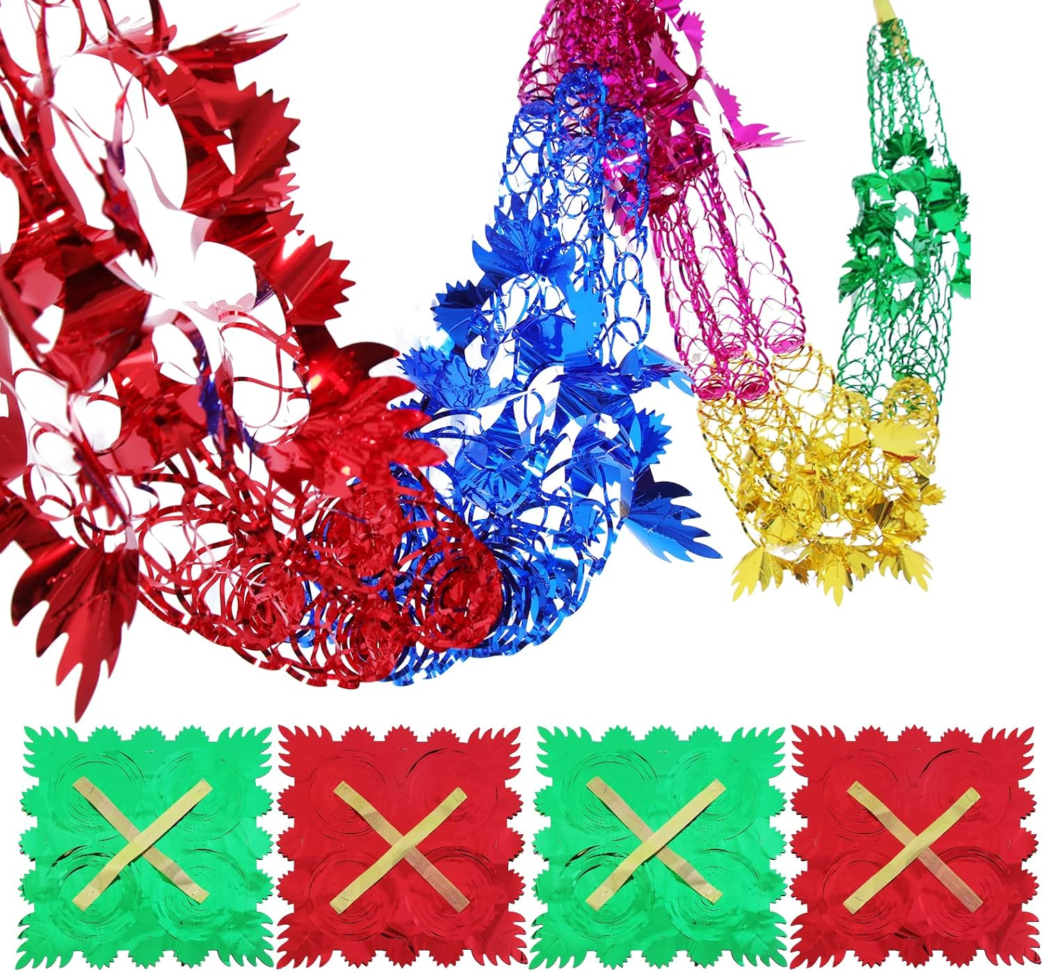 4Pcs Christmas Foil Decorations Garland Festive Hanging Tinsel Swirl Decorations for Indoor Outdoor Birthday Wedding Party Supplies, 8.2Ft