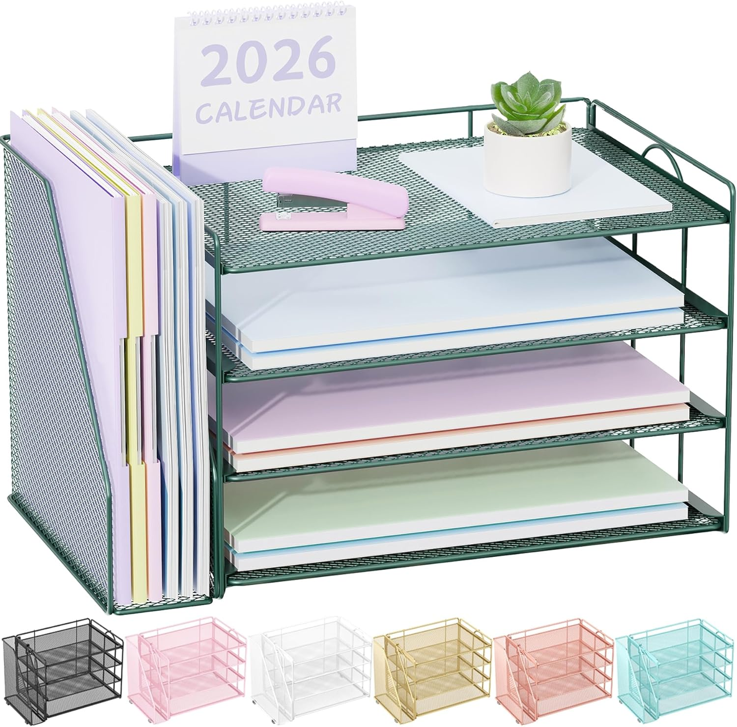 Spacrea Desk Organizers and Accessories, Paper Organizer for Desk with File Organizer, Desk Accessories & Workspace Organizers for Catalog & Reference Racks (Black)