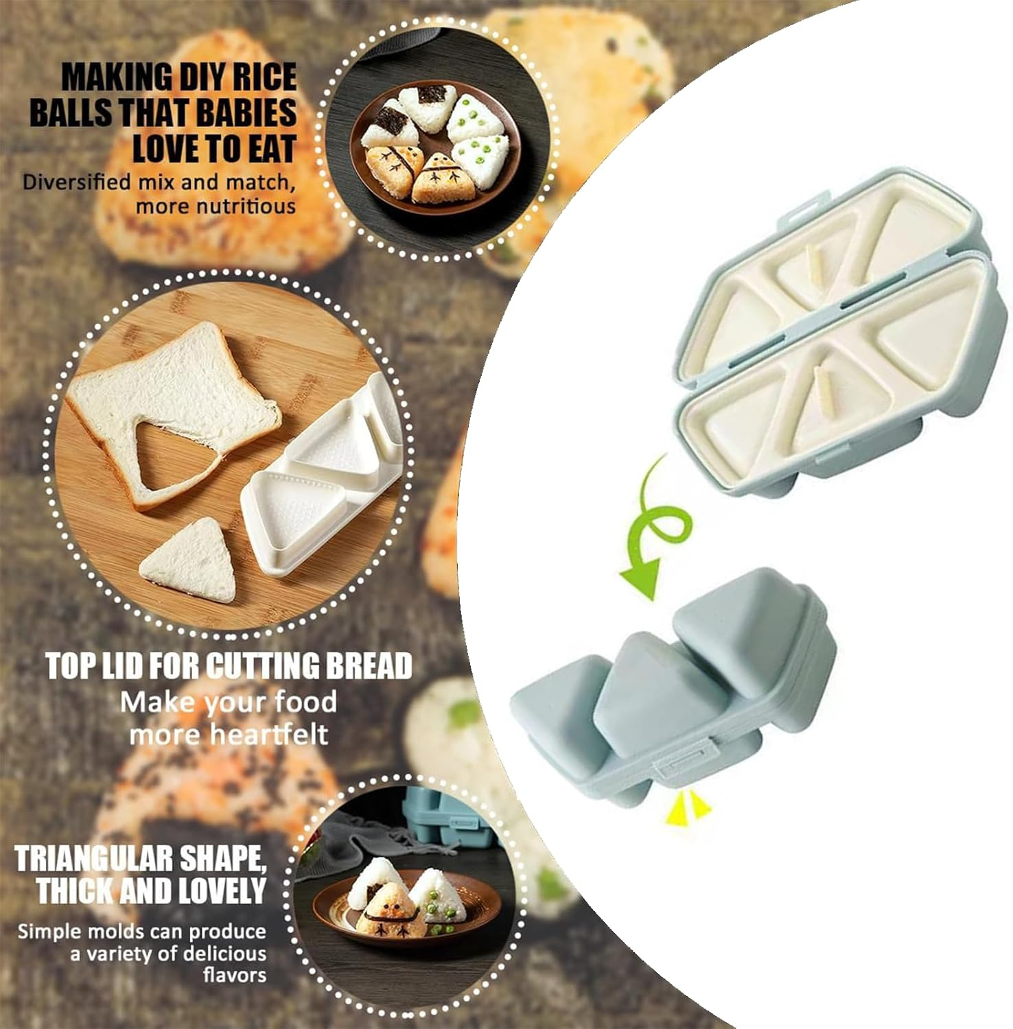Yeanifeana 6 in 1 Sushi Mold for Onigiri Rice Balls, Non-Stick Triangle Press Maker with Cavity Design, Reusable Tools for Seaweed, Cilantro & Sushi image number 6