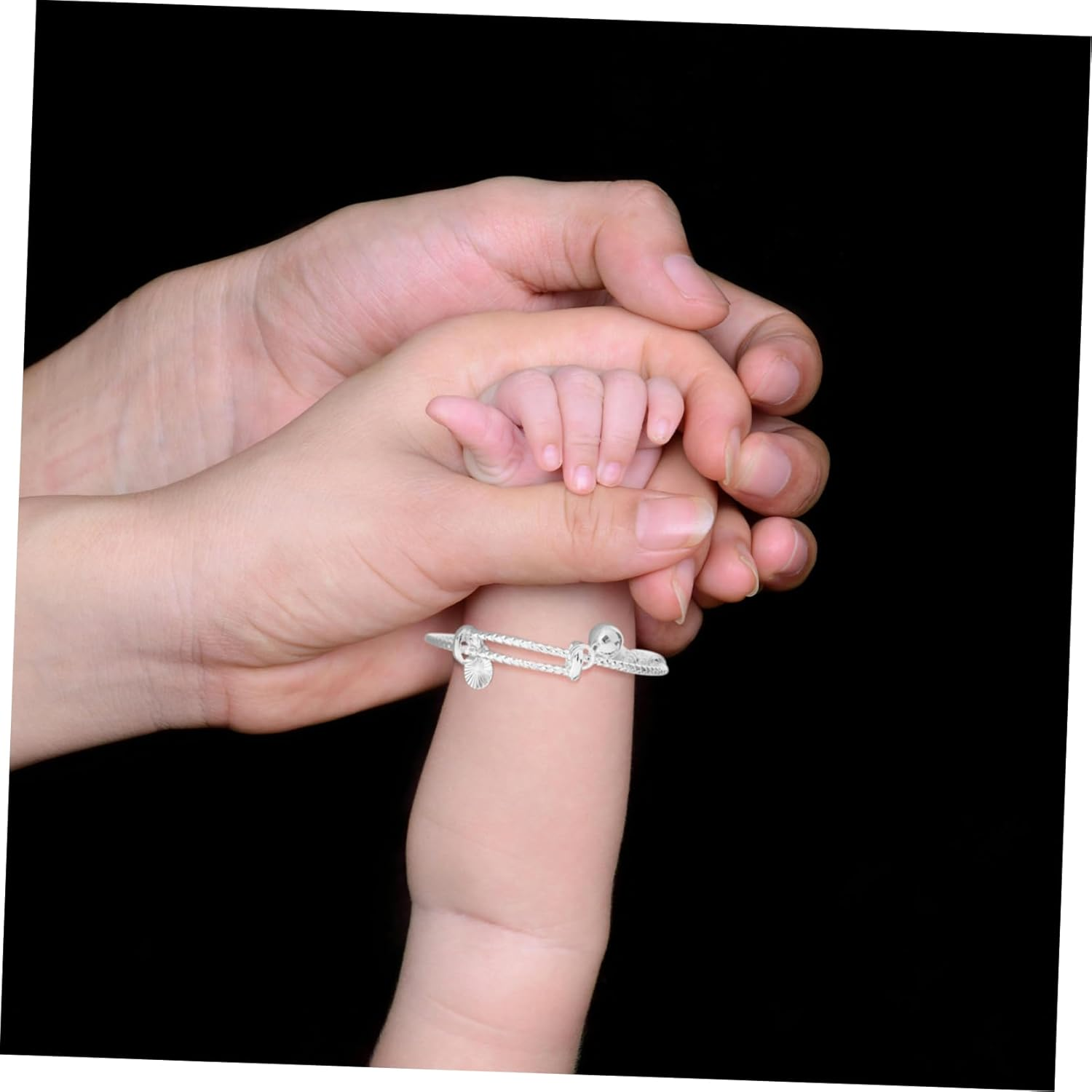 GALPADA Silver Bell Bangle Bracelet for Babies and Toddlers Infant Jewelry Beaded Design Newborn Baby Girl Bracelet for Birthday image number 2