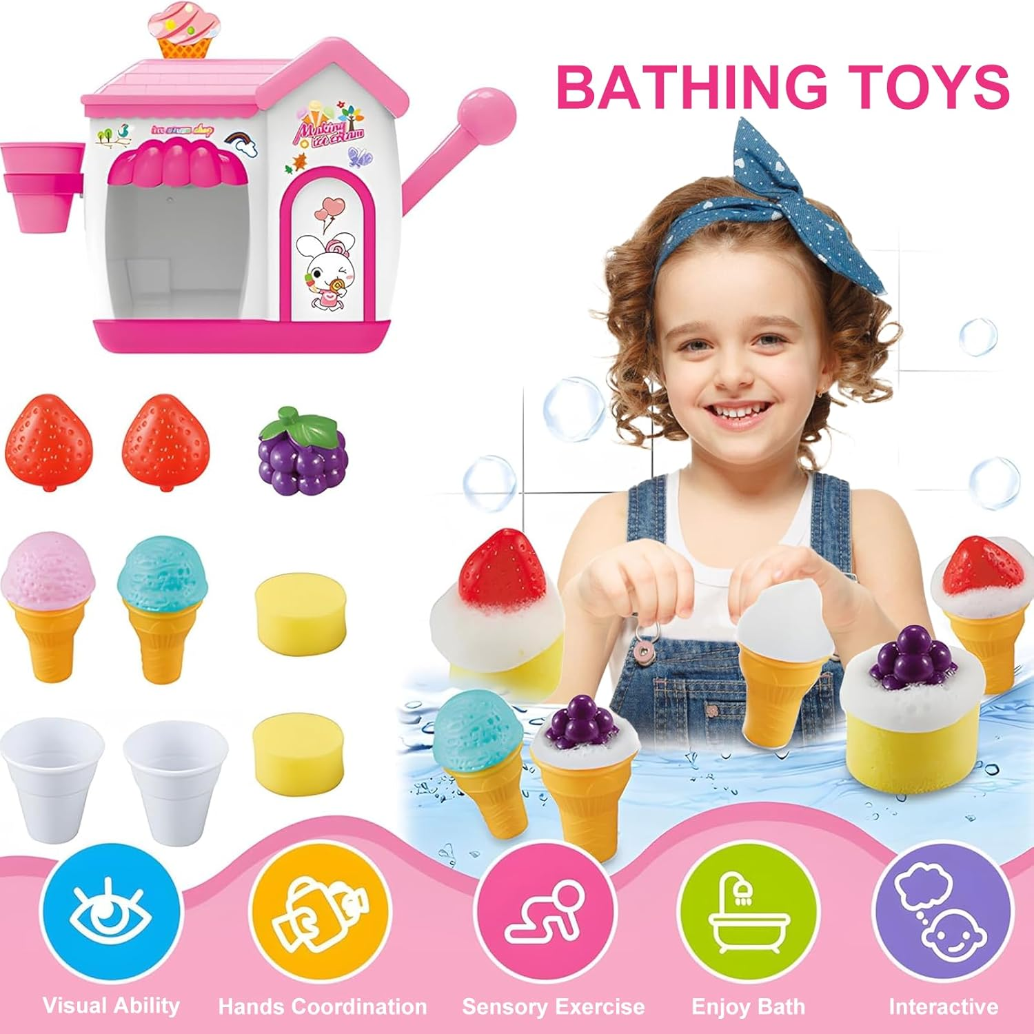 Ice Cream Foam Maker Bath Toys for Kids 3-8 Years, Bubble Pretend Cake Play Set for Toddlers, Fun Bathtub Toys for Boys & Girls, Easter Birthday Gifts Idea image number 4