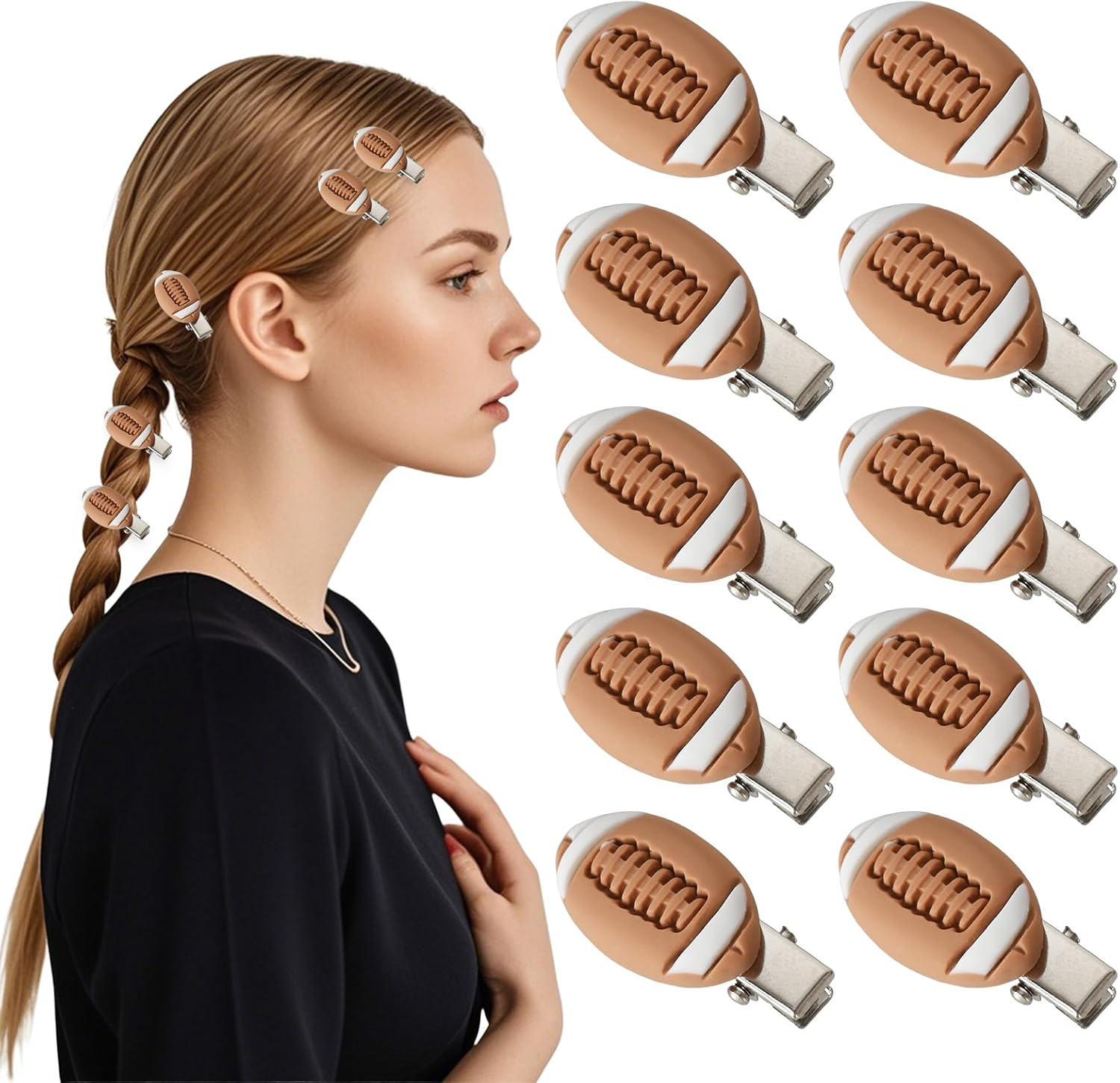 10 Pcs American Football Hair Clips Rugby Hair Accessories Sports Hair Clips for Women Girls Kids Thick Thin Fine Hair Clips image number 3