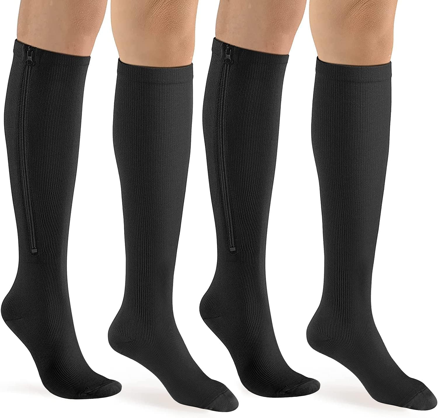 Bropite Zipper Compression Socks Women&Men 2 Pairs Knee High 15-20 Mmhg Closed Toe Compression Socks for Running, Varicose image number 5