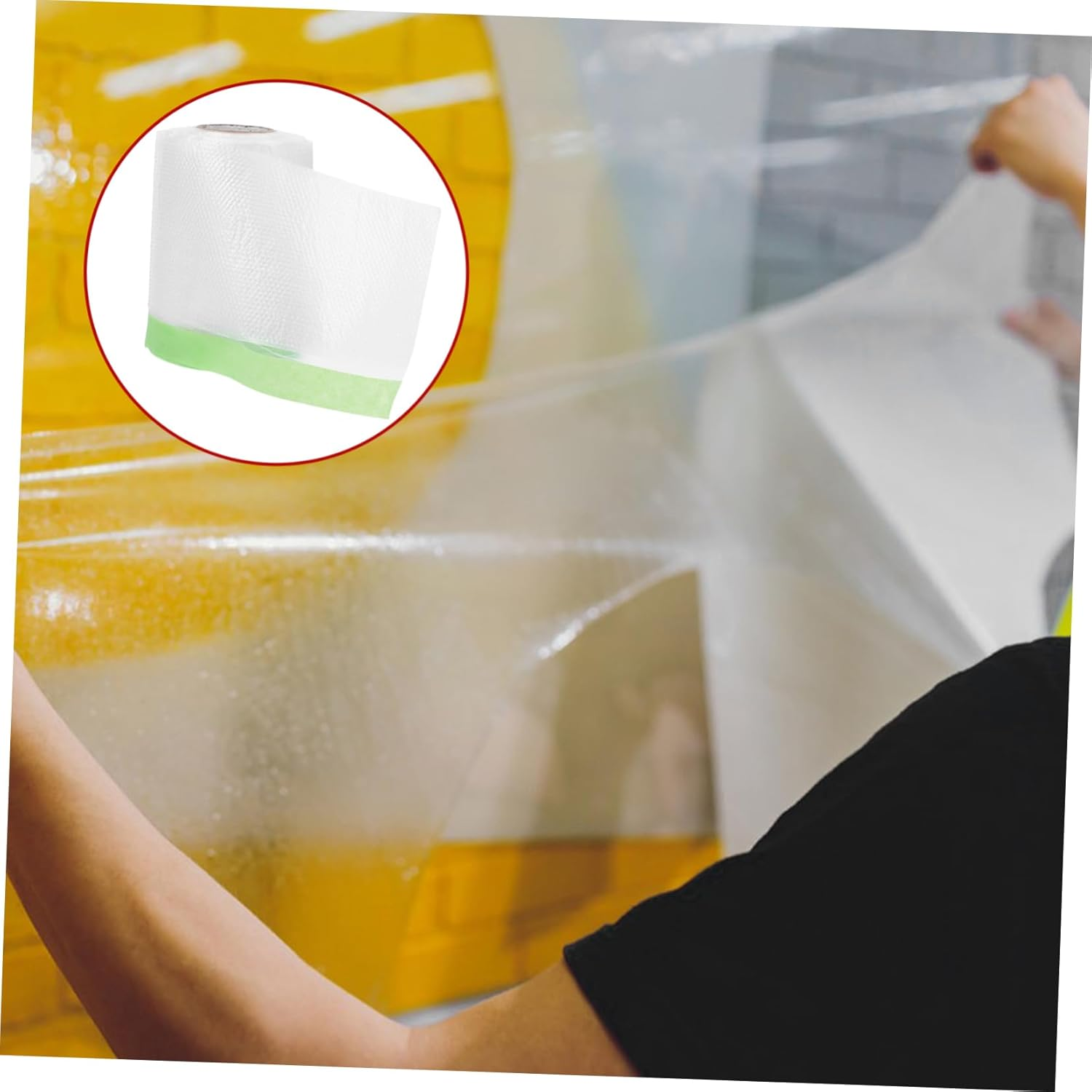 Pre-Taped Weak Adhesive Masking Film 55Cm X 20M Plastic Protective Cover for Automotive Painting, Furniture and Wall Surface Dust Protection, Low Residue Paint Masking Sheeting image number 6