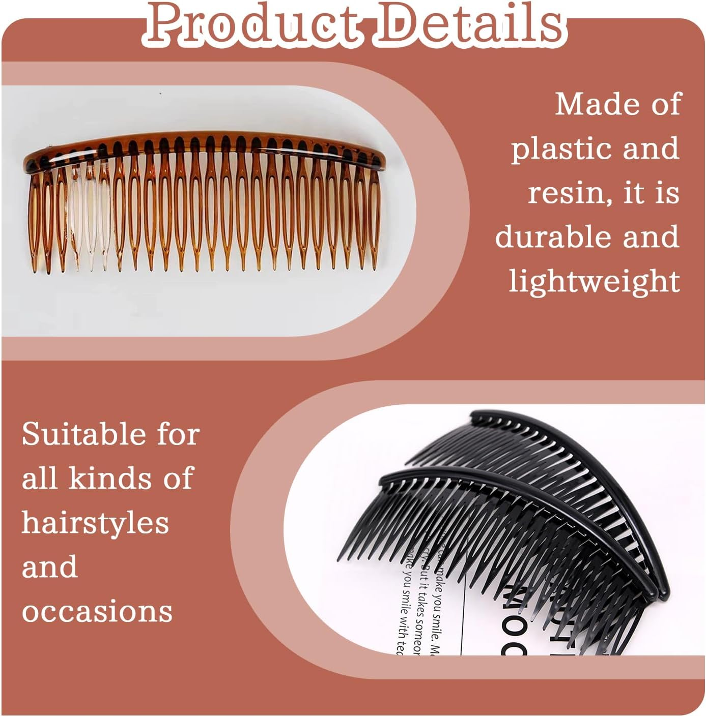 4 Pieces Plastic Insert Comb, Fixed Hairpin for Hairstyle, Hair Chop Finishing Tool, French Ladies Side Hair Comb (Black, Brown) image number 1