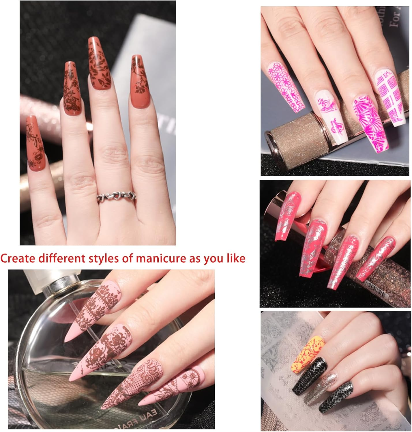 TYXHXTF Pack of 14 French Nail Stamp Kit,Nail Art Stamping Templates Manicure Tool Kit,Nail Art Jelly Stamper with Silicone Cushion,Nail Stamp,Gel Nail Polish Set for Diy Nail Art Designs