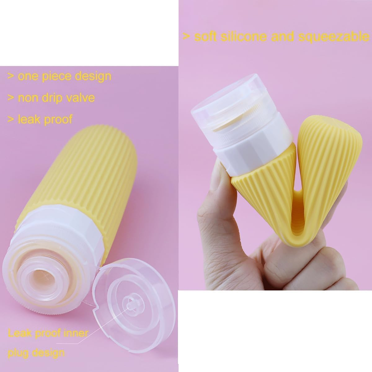 Silicone Travel Bottles Refillable Squeeze Bottles,4Pcs Leak Proof Silicone Toiletries Containers,Travel Bottle Containers,Refillable Toiletry Containers,Leak Proof Squeezable Travel Bottles,100Ml image number 1